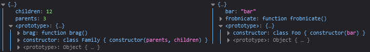 Console output of prototype properties vs. instance properties